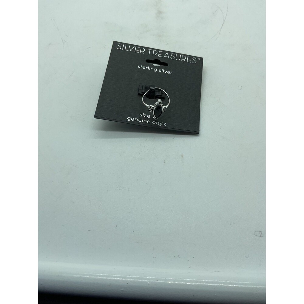 Silver Treasures Sterling Silver Women's Ring Genuine Black Onyx Size 7